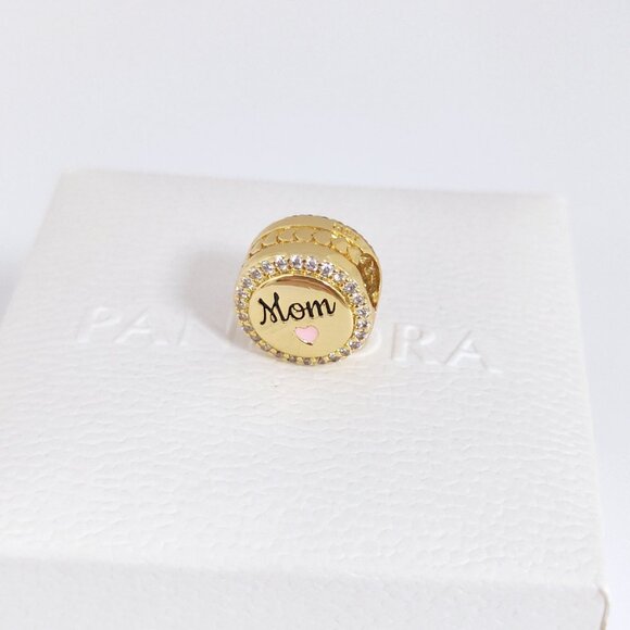 Pandora Engravable Mom Charm Bead Gold Plated with box - Picture 3 of 7